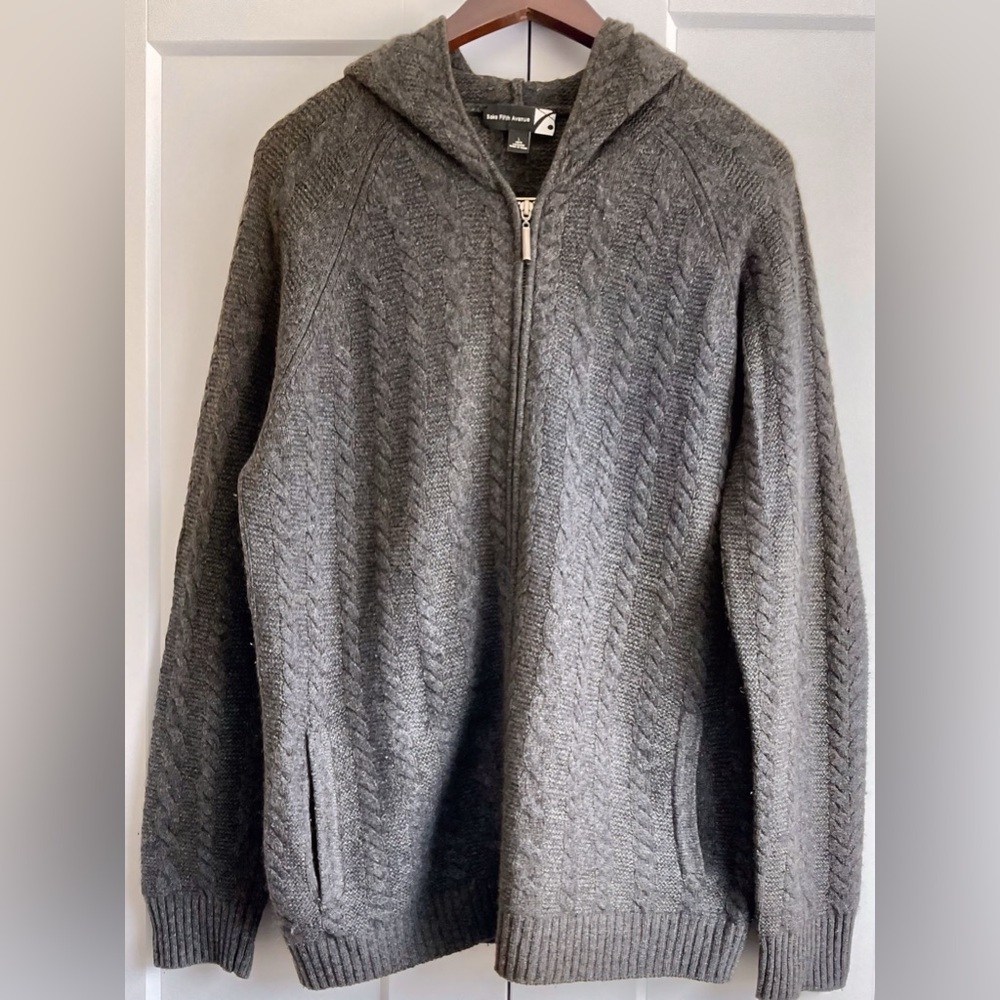 Saks Fifth Avenue Cashmere Hooded Full-Zip Sweater Men’s Size L